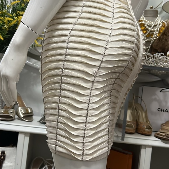 Herve Leger Ivory Sleeveless Chain Dress S - Picture 8 of 12